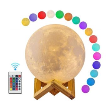 Velador Luna Led multicolor recargable con base y control remoto y sistema touch