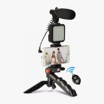 Kit tripode para grabación de video con microfono, luz led y control remoto