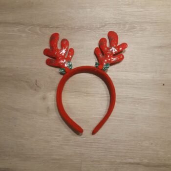 Vincha para el pelo cuernos de reno rojos con copos
