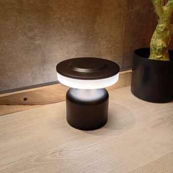 Velador led Disc tactil negro chico 3 tonos de luz con bateria recargable USB