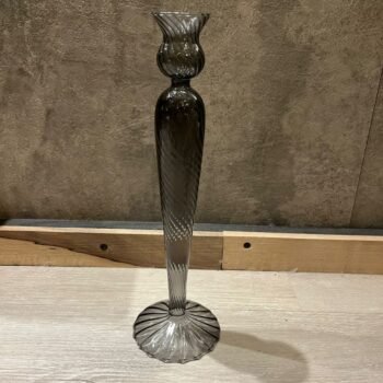 Porta vela de vidrio labrado fume Twist de 8 x 27 cm