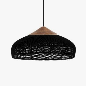 Colgante artesanal Laos de Ratan negro con base de madera de 50 x 25 cm