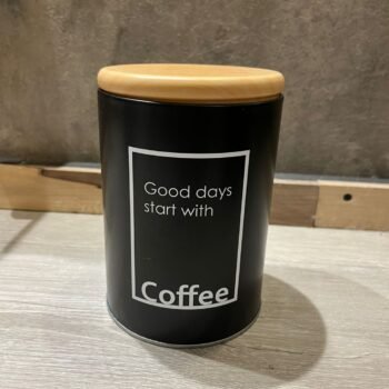 Lata negra coffee con tapa simil madera de 10 x 15 cm