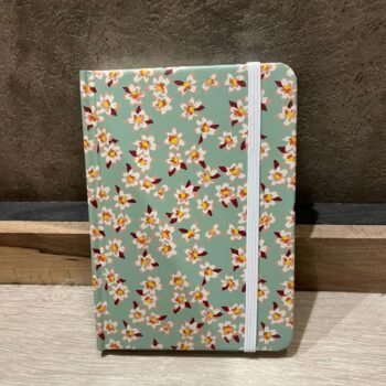 Libreta de anotaciones con tapa dura verde con flores de 10 x 15 cm