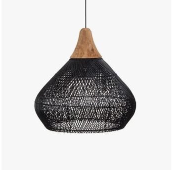 Colgante artesanal Fuji Black de Ratan con base de madera de 40 x 40 cm