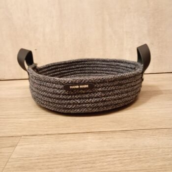 Cesta bandeja redonda de fibras de algodón negro y blanco de 26 x 6 cm