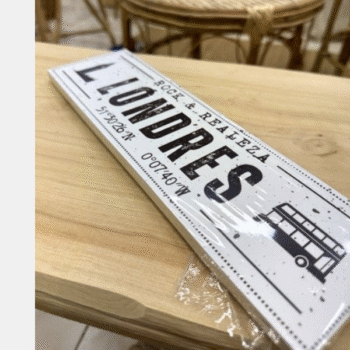 Cartel de madera con lamina de alta calidad modelo Londres 28 x 8 cm