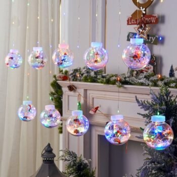 Cortina Led de esferas navideñas con nieve luz multicolor de 3 mts