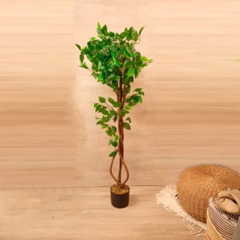 Planta artificial arbol de hojas con tronco enredado de 145 cm en maceta