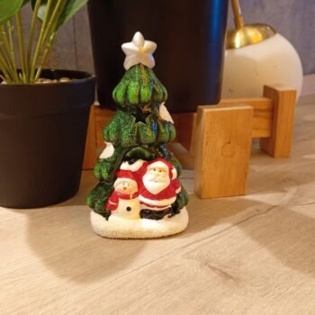 Arbol de navidad con Santa y muñeco de nieve de ceramica con luz led