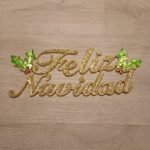 Cartel corporeo Feliz Navidad con glitter dorado de 25 x 10 cm