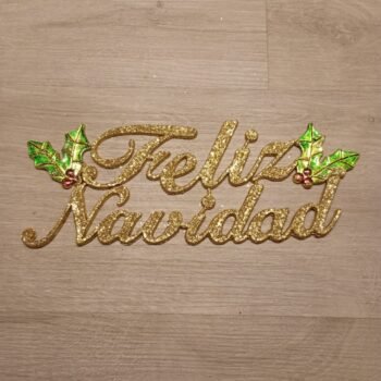 Cartel corporeo Feliz Navidad con glitter dorado de 25 x 10 cm