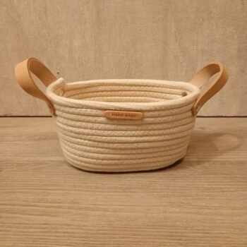 Cesta ovalada de fibras de algodon natural de 20 x 12 x 12 cm