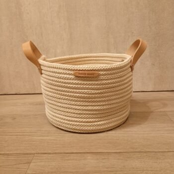 Cesta redonda de fibras de algodon natural zigzag de 23 x 15 cm