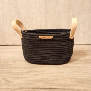 Cesta ovalada de fibras de algodon negro de 20 x 12 x 12 cm