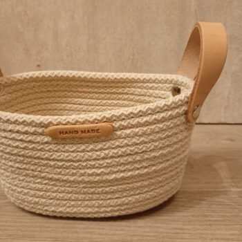 Cesta ovalada de fibras de algodon natural zigzag de 20 x 12 x 12 cm