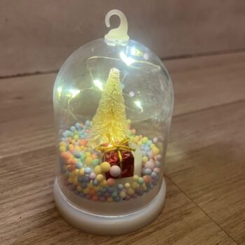 Adorno navideño cupula arbolito y regalito con luz led a pila