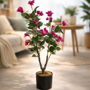 Planta artificial arbol de flores violetas estilo Santa Rita de 100 cm en maceta