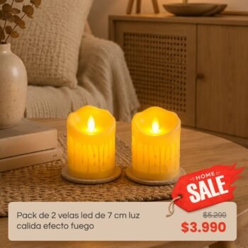 Home Sale: Pack de 2 velas led de 7 cm luz calida efecto fuego
