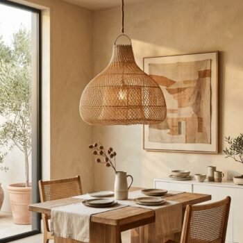 Colgante artesanal Burak de ratan natural de 80 x 70 cm