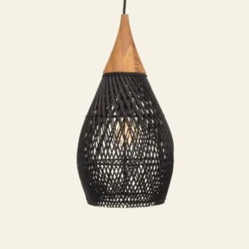 Colgante artesanal Ibiza de ratan negro y estructura metalica de 25 x 50 cm