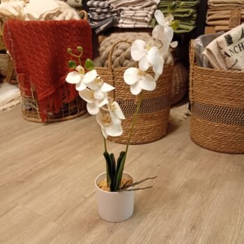 Planta de orquideas blancas artificial de 45 cm en maceta blanca