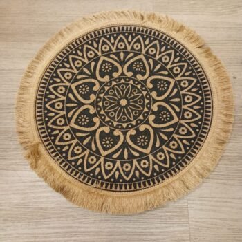 Plato de sitio / individual Mandala grande de yute fino y flecos de 38 cm