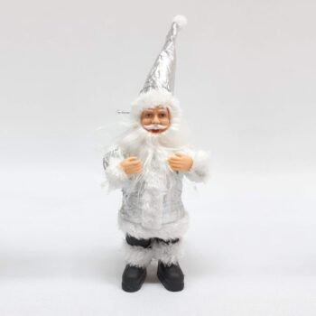 Adorno navideño muñeco de papa Noel con traje plateado de 18 cm