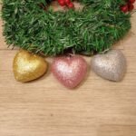Set de 6 corazones de navidad para colgar con glitter 6 cm