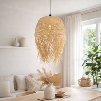 Colgante artesanal Phong grande de caña de bambu natural de 50 x 80 cm