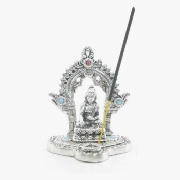 Porta sahumerio buda en altar de metal plateado