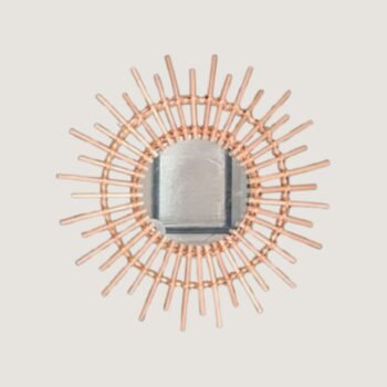 Espejo de madera natural con mimbre grande de 54 cm