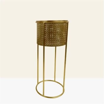 Porta maceta de metal dorado grande de 20 x 50 cm