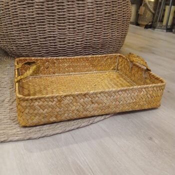 Bandeja de bambu rectangular con asas mediana de 35 x 25 x 6 cm