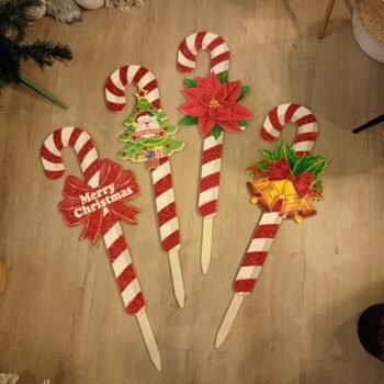 Adorno navideño baston tutor con estaca de 70 cm