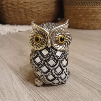 Adorno buho plateado con espejos 13 cm