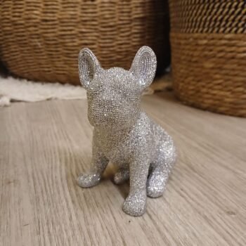 Adorno Bulldog con glitter plateado 12 cm