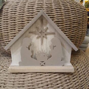 Pesebre de madera vintage estilo nordico de 25 x 19 cm