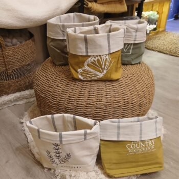 Cesto mediano de liencillo estampado de 18 x 10 cm