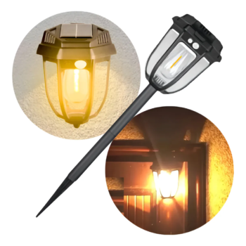 Estaca Solar Lampara Led Farol Jardín Exterior Iluminacion Estructura Negro