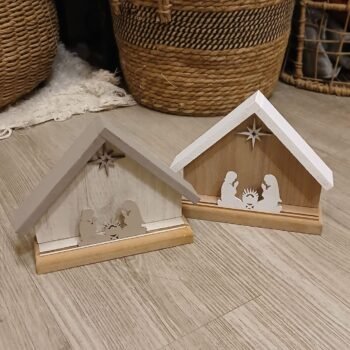 Pesebre de madera vintage estilo nordico de 17 x 16 cm