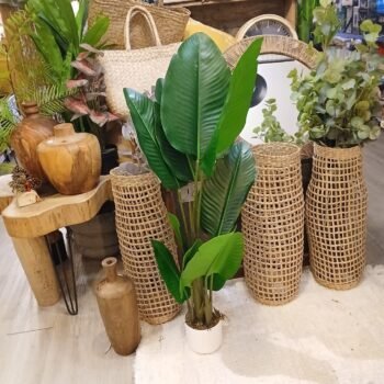 Planta artificial estilo palmera de 100 cm en maceta blanca