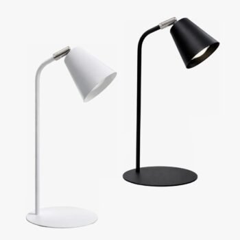 Velador de escritorio con base circular y cromado modelo Gijon para dicroica