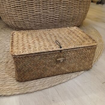 Cesto de bambu con tapa rectangular de 26 x 16 x 10 cm