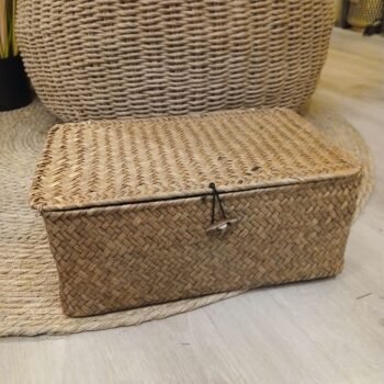 Cesto de bambu con tapa rectangular de 32 x 22 x 15 cm