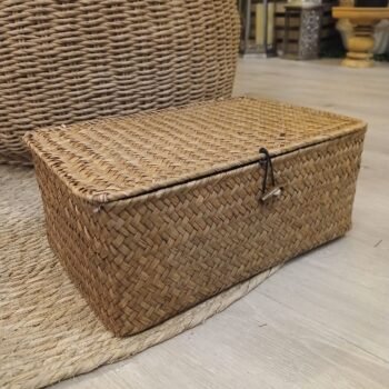 Cesto de bambu con tapa rectangular de 29 x 19 x 12 cm
