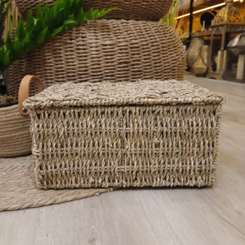 Caja de seagrass con tapa grande de 30 x 26 x 16 cm