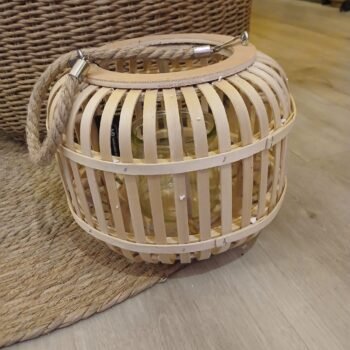 Fanal de fibras naturales con manija de soga de 20 x 25 cm