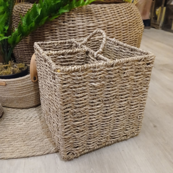 Canasto porta cubiertos de seagrass con manija de 22 x 22 cm