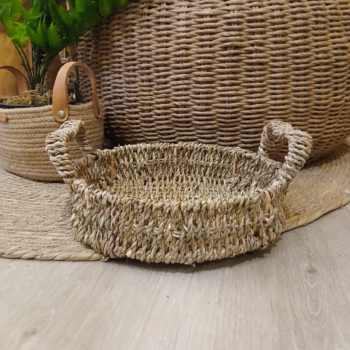 Bandeja redonda de seagrass con manijas chica de 25 x 7 cm